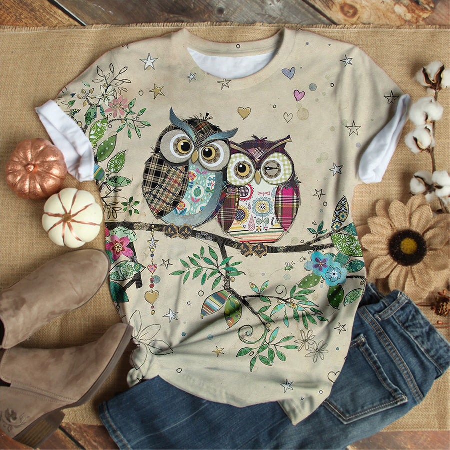 Loving Owl Couple In Spring T-Shirt