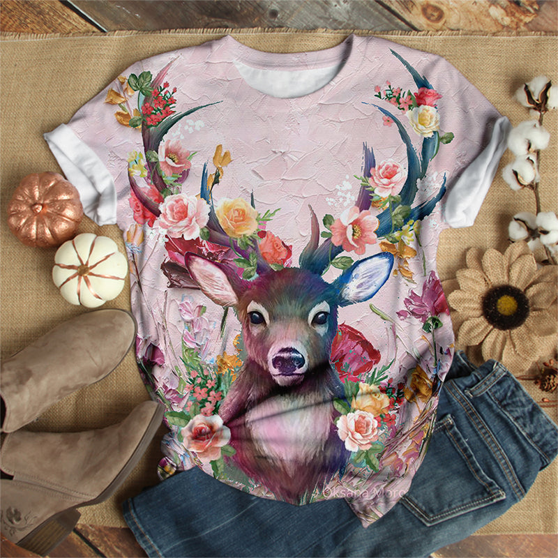 Pink Floral Deer T-Shirt
