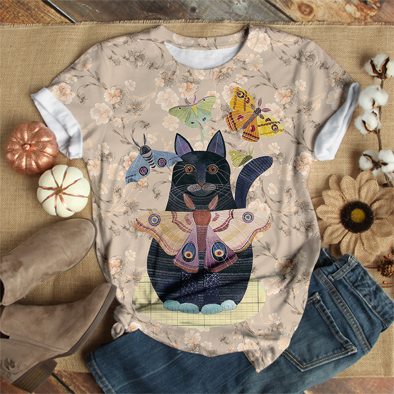 Black Cat Wearing Butterfly Neck Bow T-Shirt