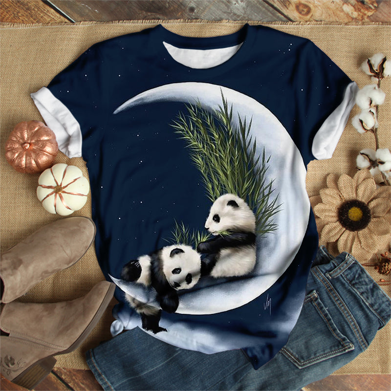 Panda Couple On Crescent T-Shirt