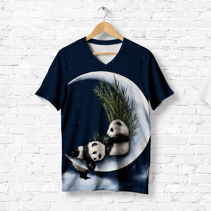 Panda Couple On Crescent T-Shirt