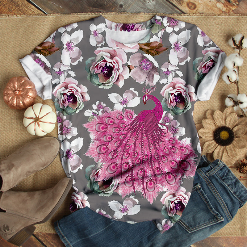 Pink Peacock With Camellia T-Shirt