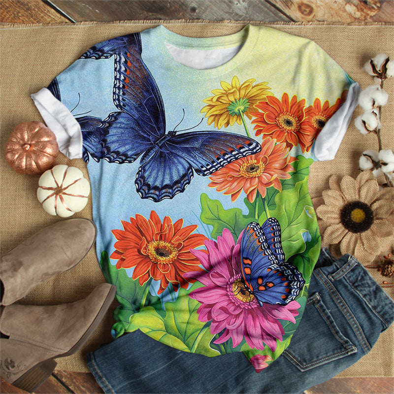 Butterfly With Delightful Gerbra Background T-Shirt