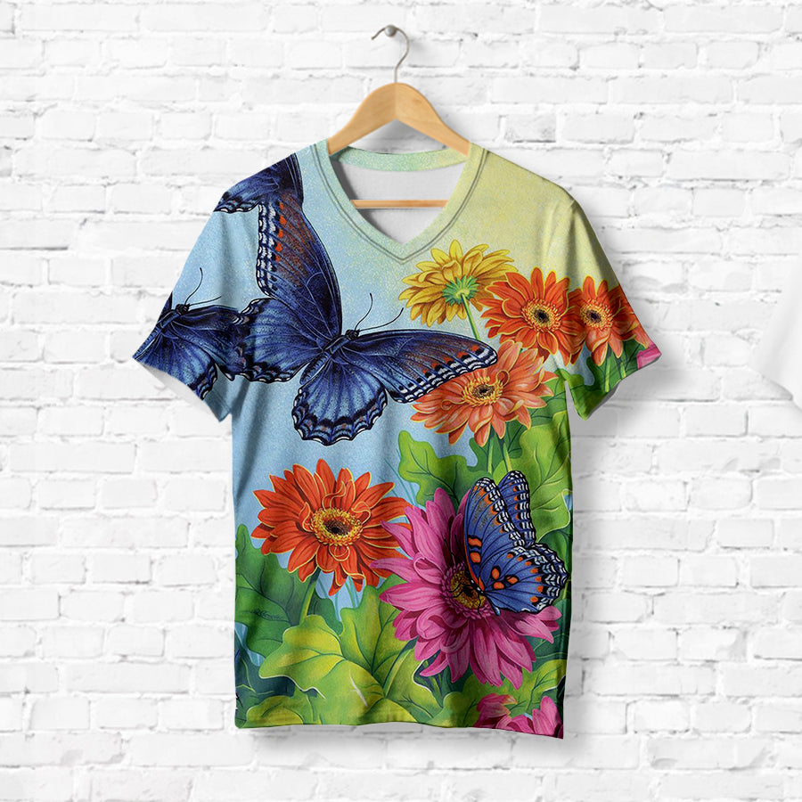 Butterfly With Delightful Gerbra Background T-Shirt