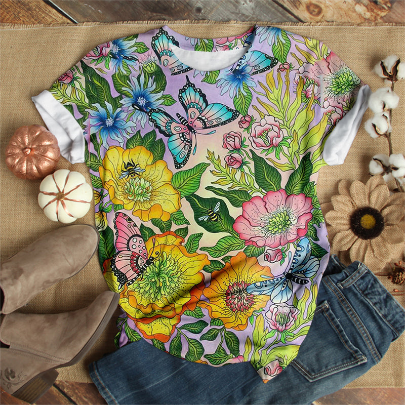 Colorful Floral Butterfly T-Shirt