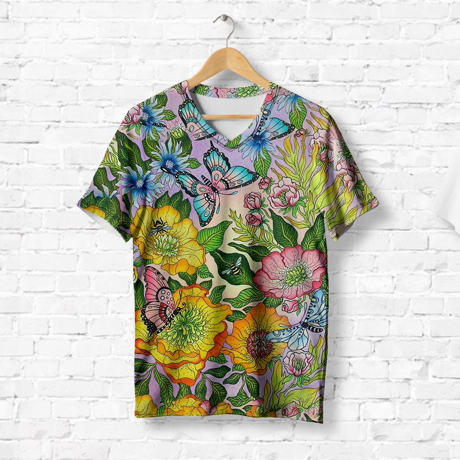 Colorful Floral Butterfly T-Shirt