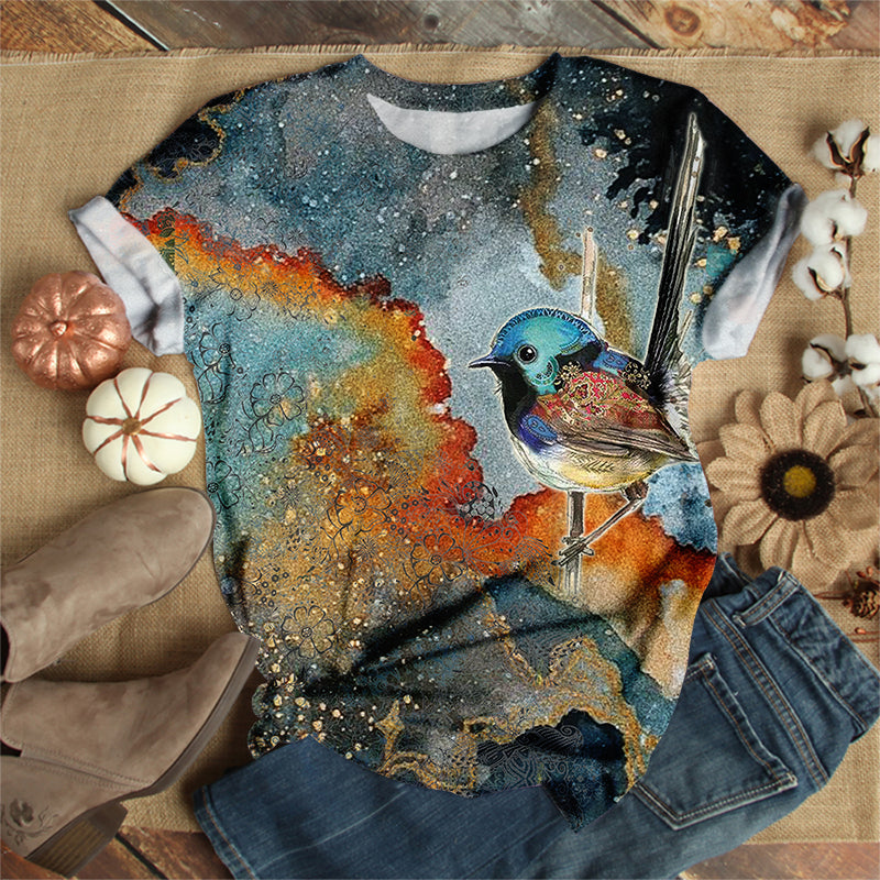 Oil Painting Blue Bird T-Shirt