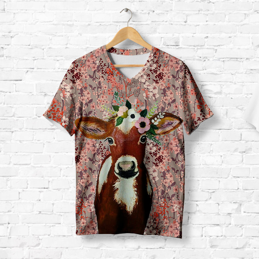 Adorable Cow Floral T-Shirt