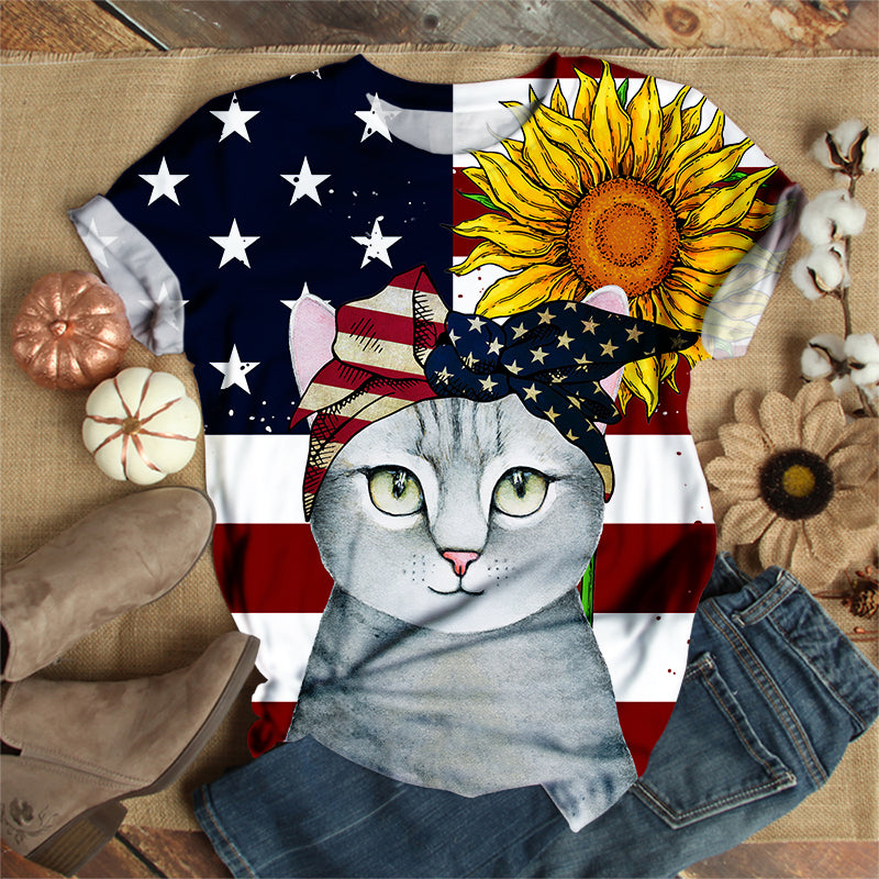 Cat Wearing American Flag Turban T-Shirt