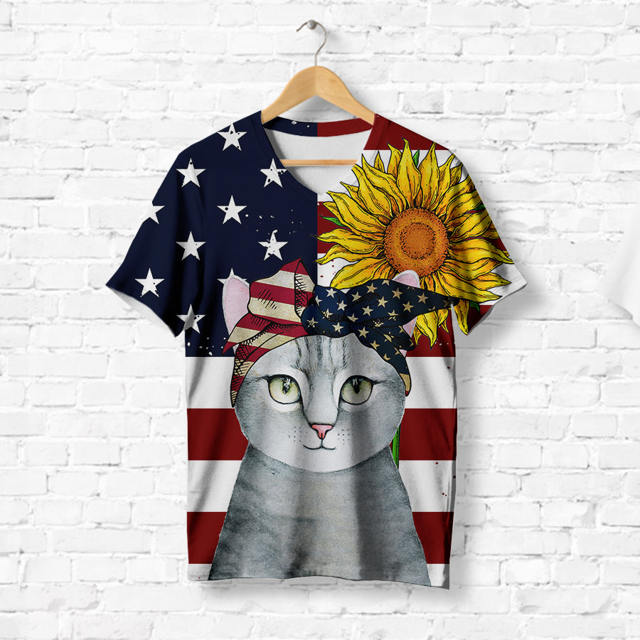 Cat Wearing American Flag Turban T-Shirt