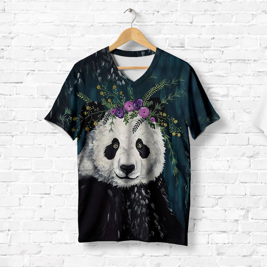 Panda With Purple Head Wreath T-Shirt