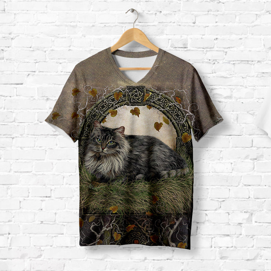 Cat With The Leaves Fall T-Shirt