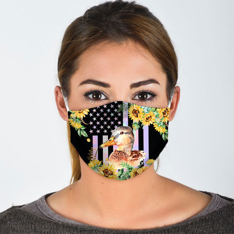 Duck Floral On American Flag Face Mask