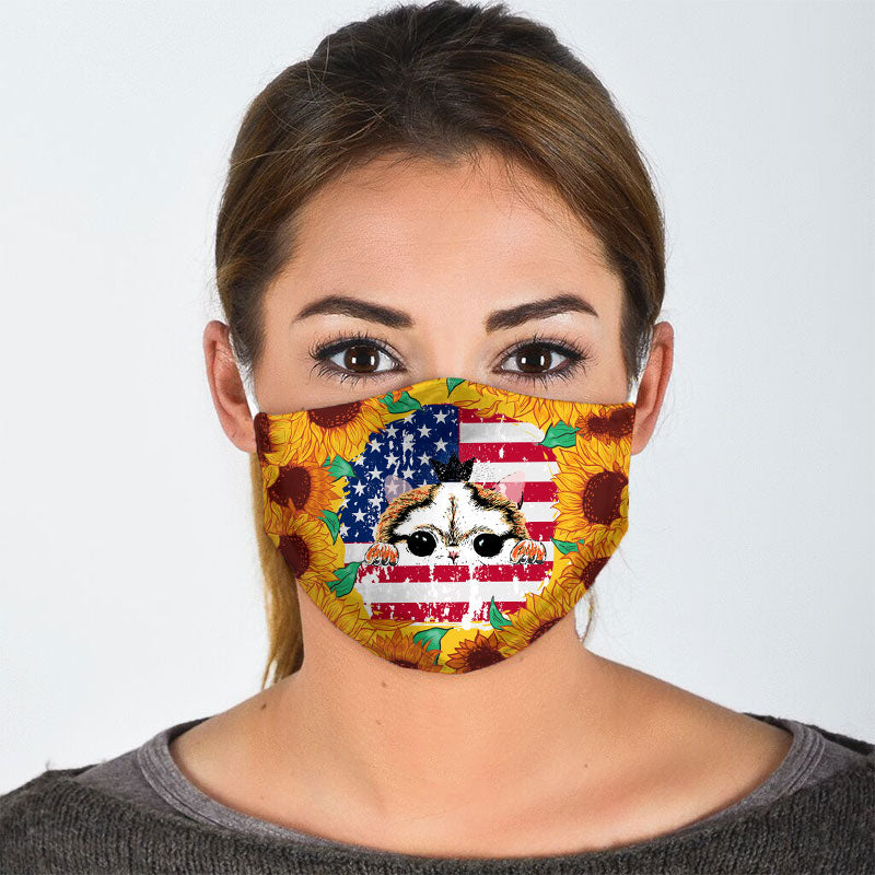 American Cat In Sunflower Background Face Mask