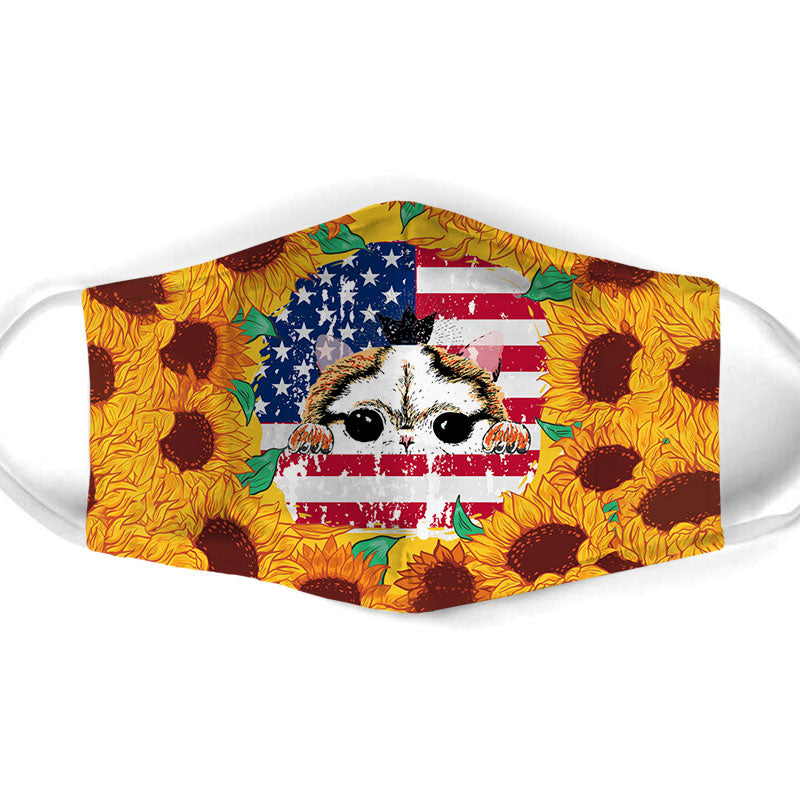 American Cat In Sunflower Background Face Mask
