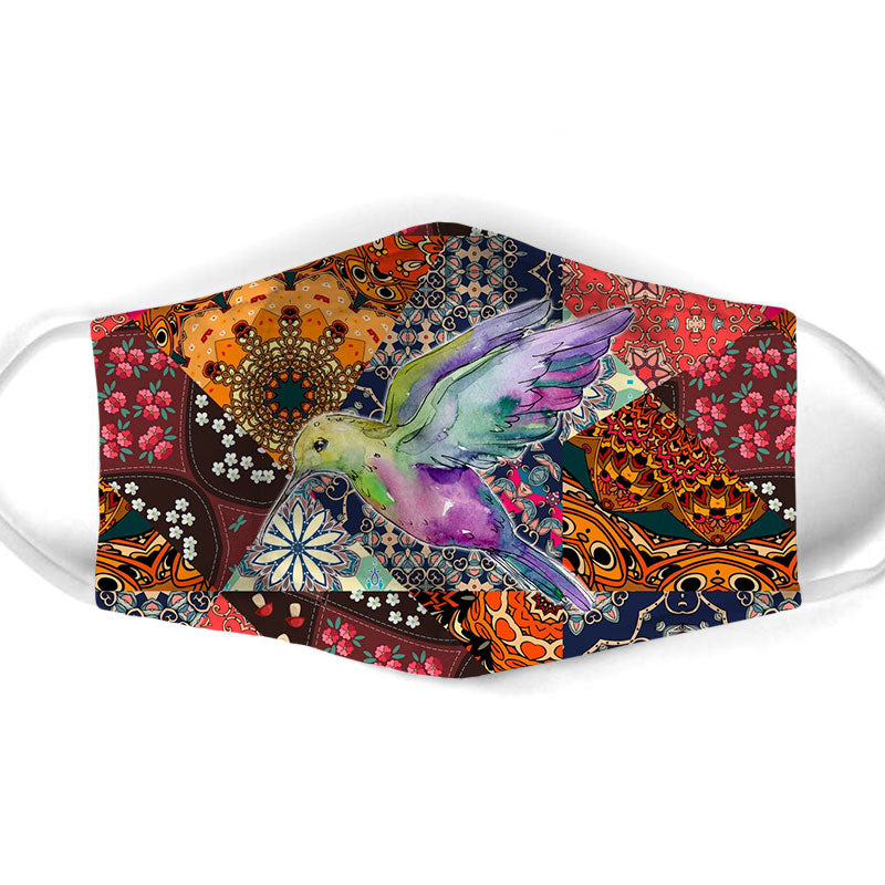 Colorful Hummingbird With Flowers Face Mask