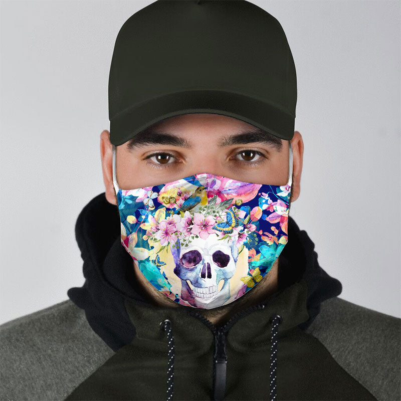 Skull In Colorful Flowers Face Mask