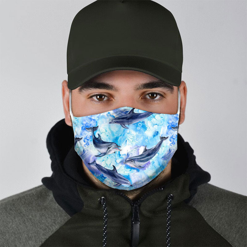 Watercolor Dolphin Face Mask