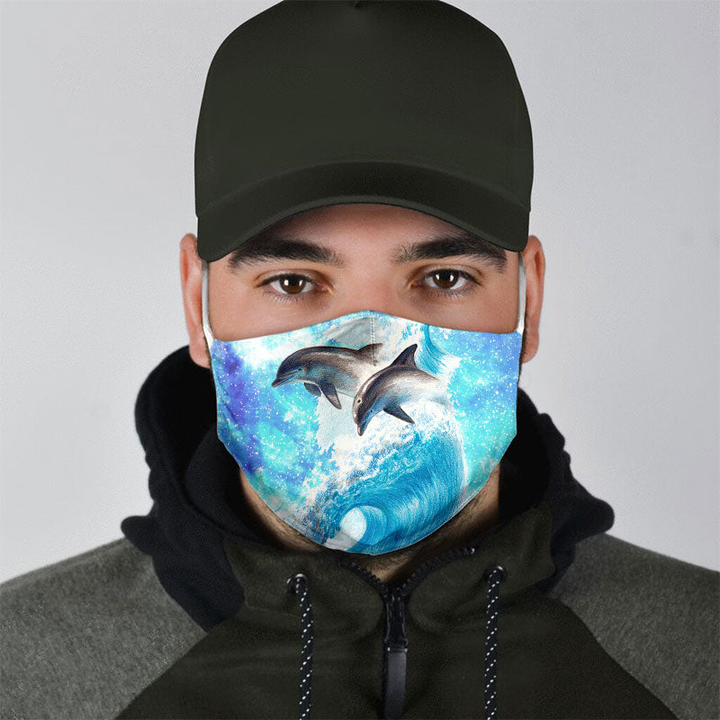 Dolphin On A Wave Face Mask
