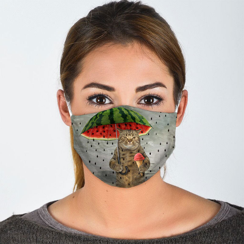 Cat In Watermelon Rain Face Mask
