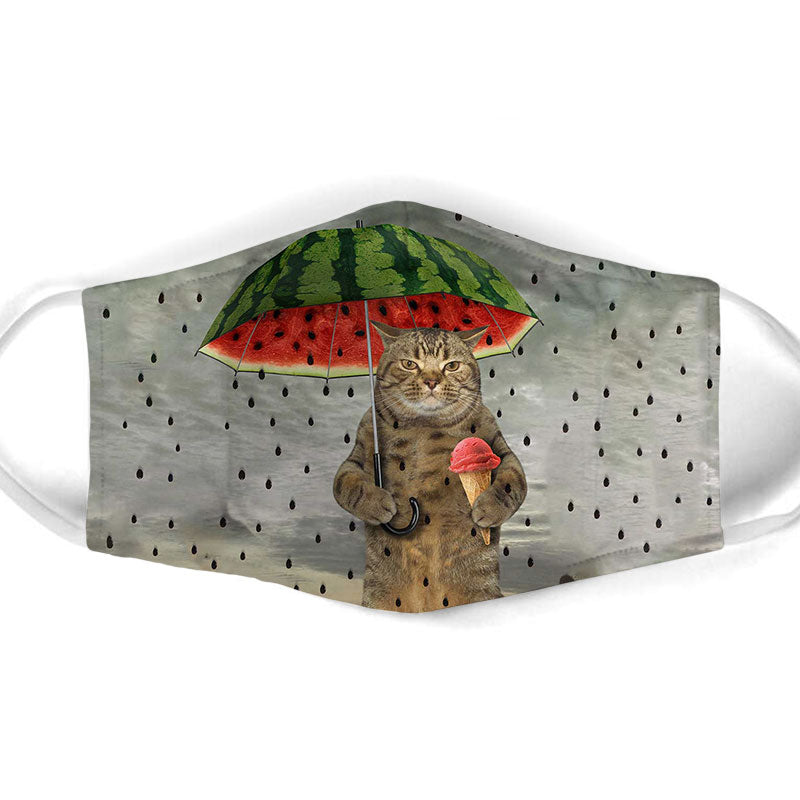 Cat In Watermelon Rain Face Mask