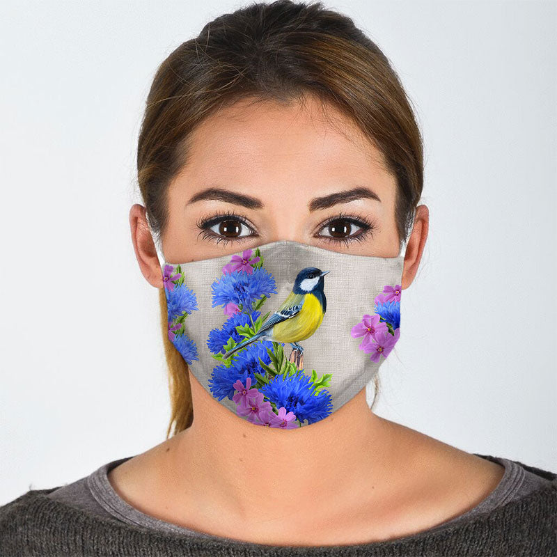 Bird With Cornflowers Face Mask