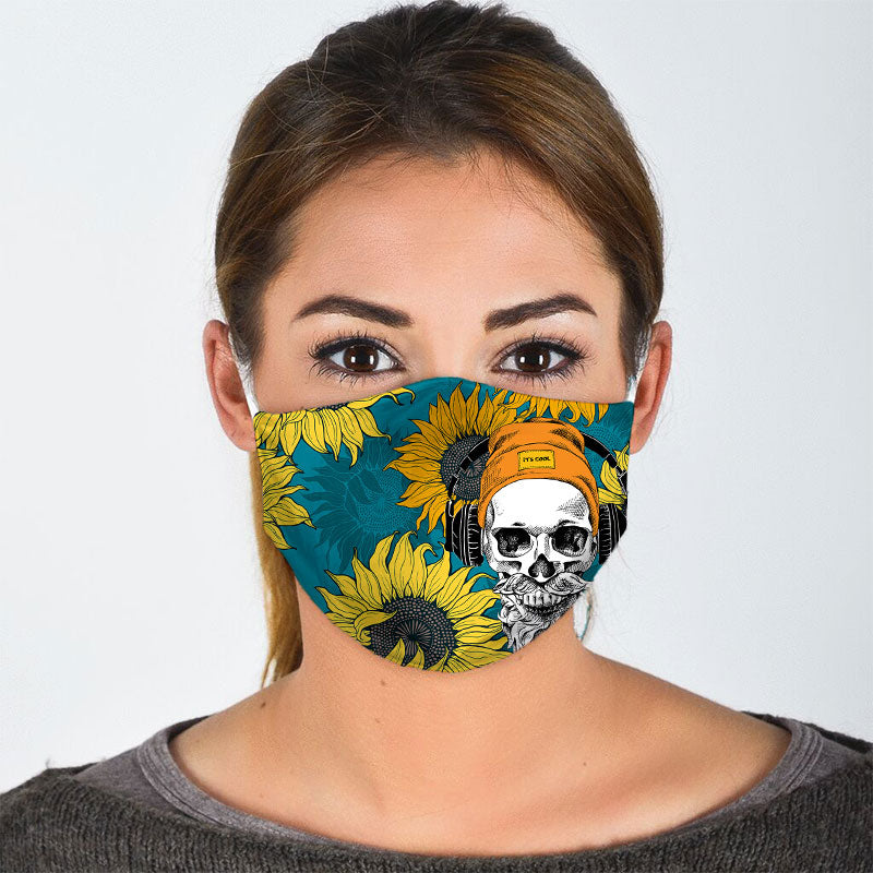 Skull Listening To Music Face Mask